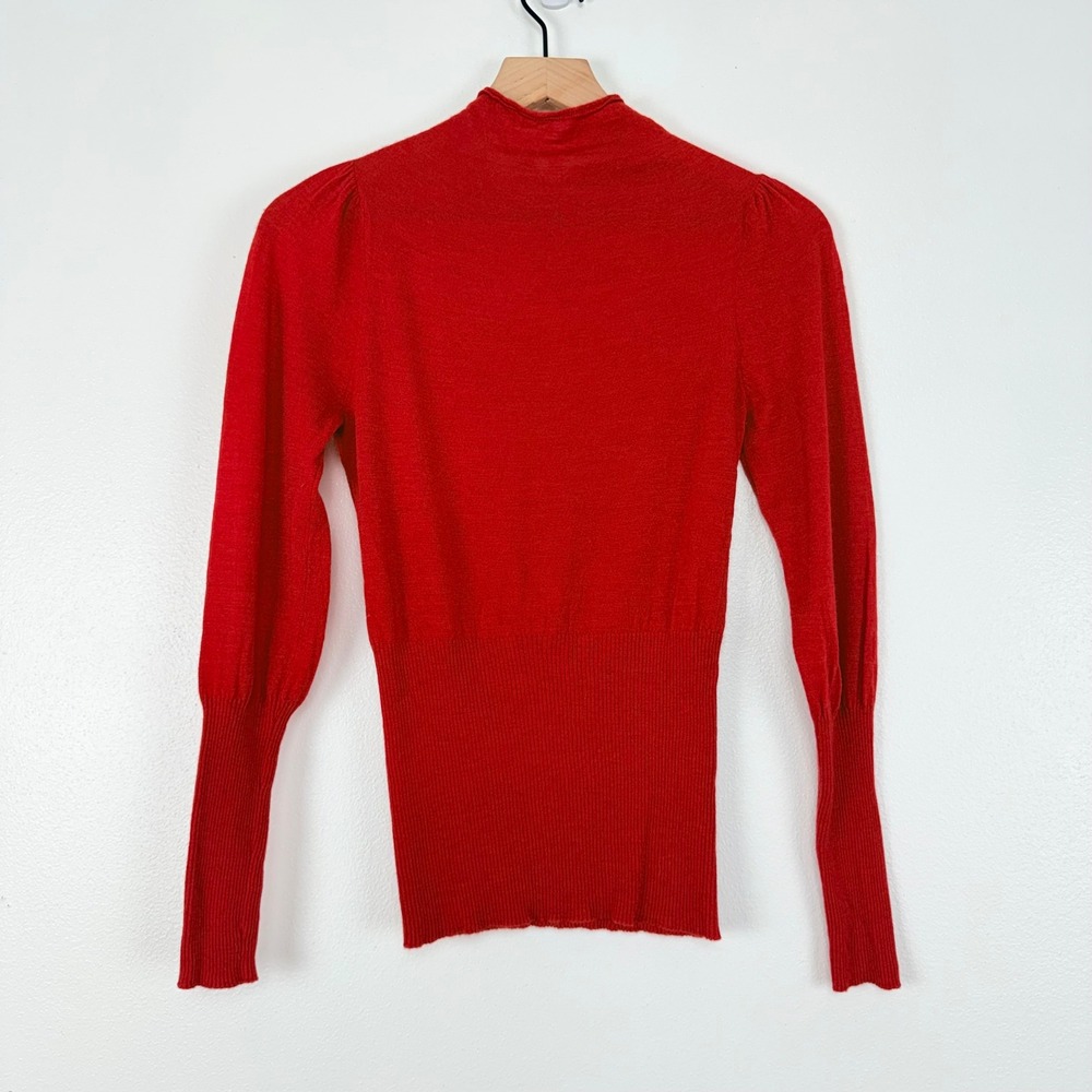 Anthropologie Moth Rosette Mock Neck Sweater Size S Red Wool Cashmere Blend - Picture 7 of 16